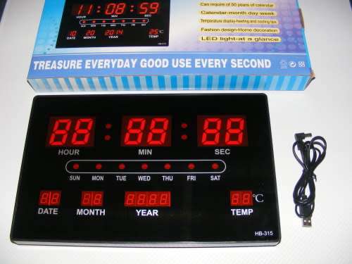 LED NUMBER CLOCK WITH TIME; DAY & TEMPERATURE - VERY CLEAR & BRIGHT