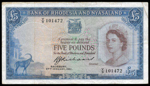 VERY RARE !!! Rhodesia and Nyasaland FIVE POUND