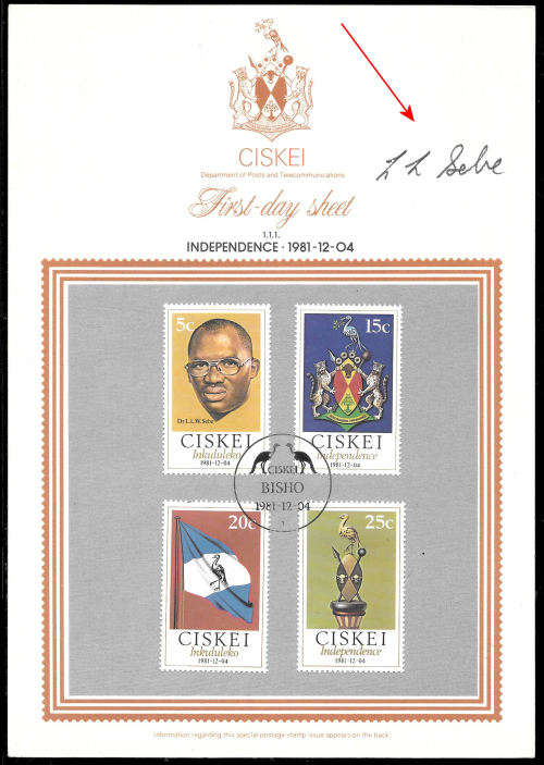 Signed President DR. Lennox Sebe, Scarce