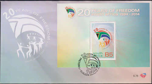 RSA 2014 FDC 8.76 20 YEARS OF FREEDOM MINIATURE SHEET
