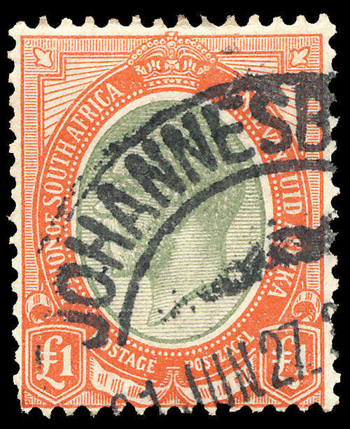 1913 One Pound Pale Olive Green and Red Used