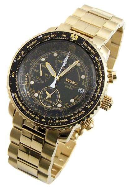 Ultimate luxury SEIKO gold Pilot Flightmaster Sliderule alarm chronograph!