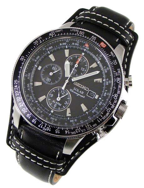 SEIKO Solar Aviator's Flightmaster Slide Rule alarm Chronograph -No Batteries Ever - 6 Month Reserve