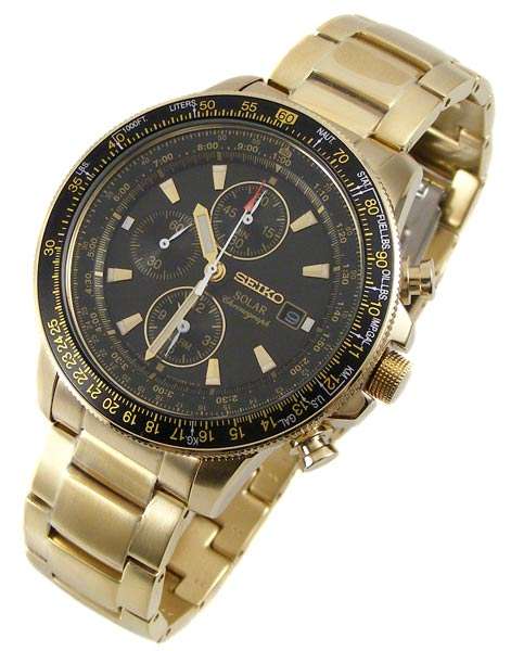 SEIKO SOLAR Aviator's Flightmaster Slide Rule Alarm Chronograph -No Batteries Ever - 6 Month Reserve