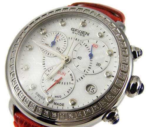 100% Swiss Made Ladies GRUEN SWISS 57 DIAMOND Sapphire Crystal Chronograph - Rare!