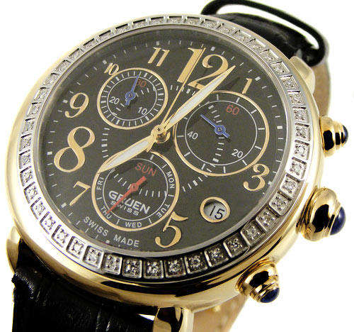 100% Swiss Made Ladies GRUEN SWISS 45 DIAMOND Sapphire Crystal Chronograph - Rare!