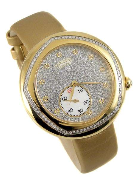 100% Swiss Made Ladies GRUEN SWISS 92 DIAMOND SubSecond Sapphire Quartz - Rare!
