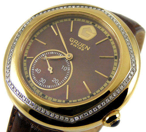 100% Swiss Made Ladies GRUEN SWISS 85 DIAMOND SubSecond Mother of Pearl Sapphire Quartz - Rare!