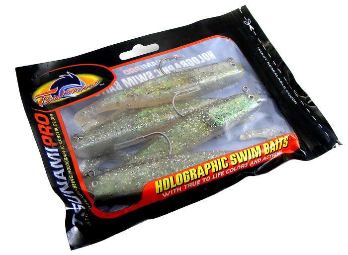 TSUNAMI Holographic Swim Bait Swirl Tail! 1 Pack of 4