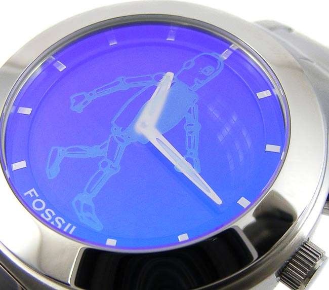 Collectible Fossil Big Tic Scrolling Seconds Robot Watch!