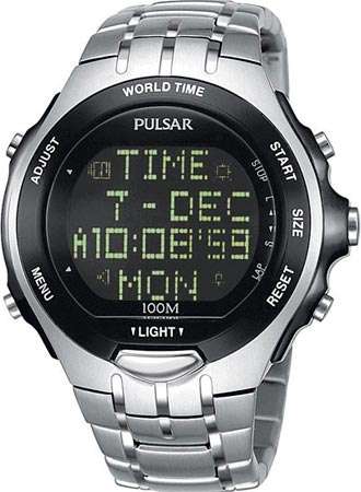 PULSAR by SEIKO Digital World Time Alarm Chronograph