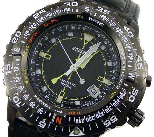 SEIKO Aviators KINETIC Black Flightmaster Dual Slide Rule