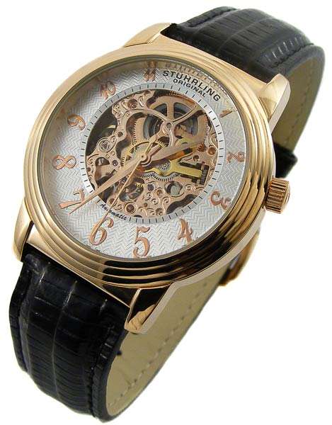 STUHRLING ORIGINAL DELPHI 20 JEWEL AUTOMATIC GOLD & COPPER TONED SKELETON