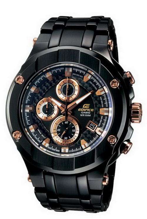 Top Of The Range CASIO EDIFICE GOLD LABEL RoseGold Sapphire Black IP Chronograph  *R5499*