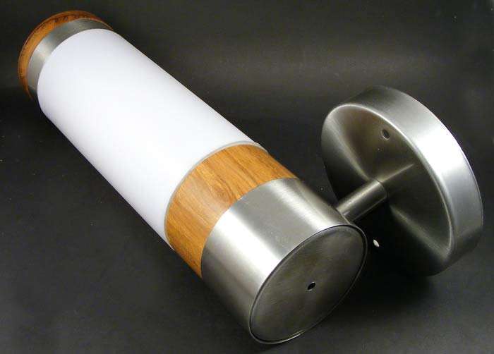 Stainless steel and wood outdoor wall light by Radiant Lighting