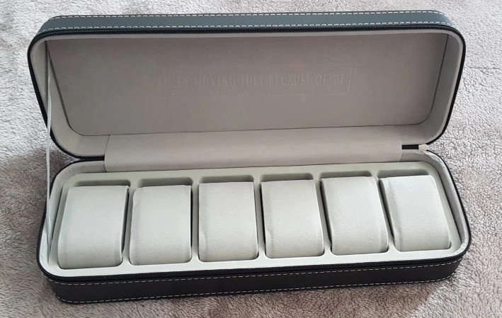 Watch/ Jewellery Storage, Organizer - Black Leatherette Case - 6 Slots