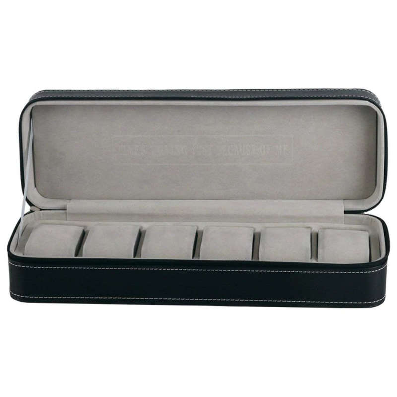 Watch/ Jewellery Storage, Organizer - Black Leatherette Case - 6 Slots