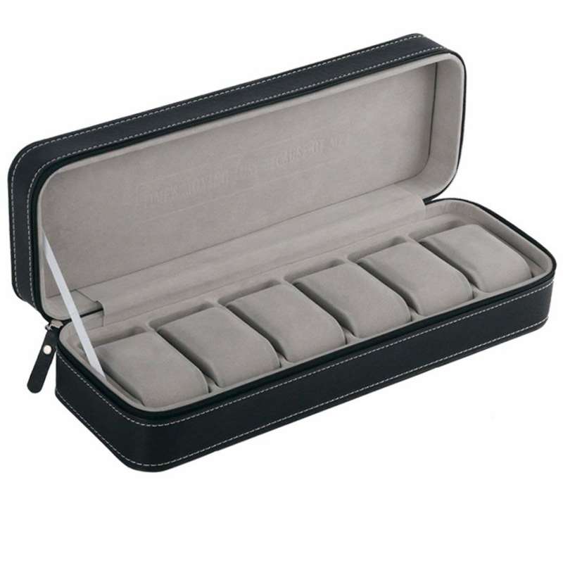 Watch/ Jewellery Storage, Organizer - Black Leatherette Case - 6 Slots