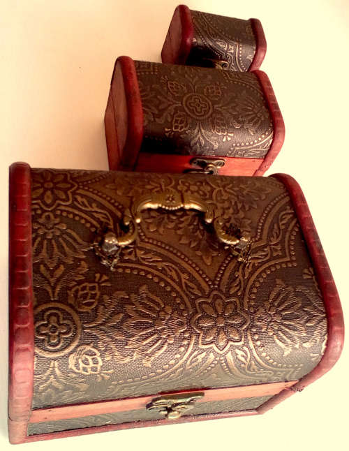 3Pcs Vintage Style Treasure Chest, Wooden Jewellery Box, Storage Gift Case, Quality - (S,M,L)