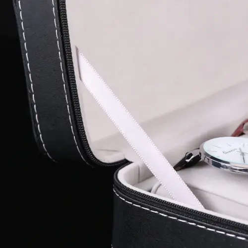 Watch/ Jewellery Storage, Organizer - Black Leatherette Case - 6 Slots