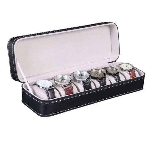 Watch/ Jewellery Storage, Organizer - Black Leatherette Case - 6 Slots