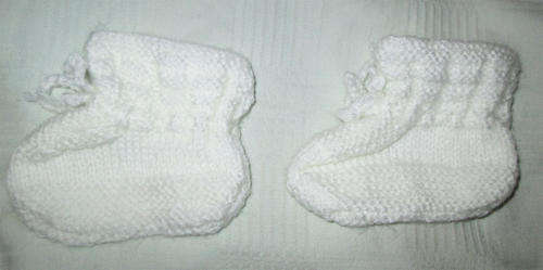 Handmade Woolen White Booties - 0-3Months