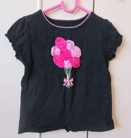 American Import Black Shirt with Pink Roses - 4 Years
