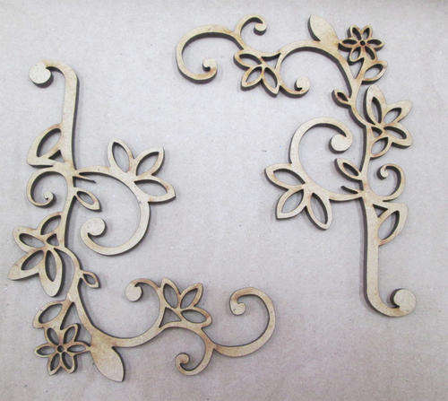 The Velvet Attic - Wood blank laser cutout  - 2 Corners Flower Swirl