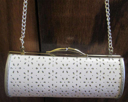 Beautiful Flower Bling White Hard Evening Bag / Glasses Bag on Chain