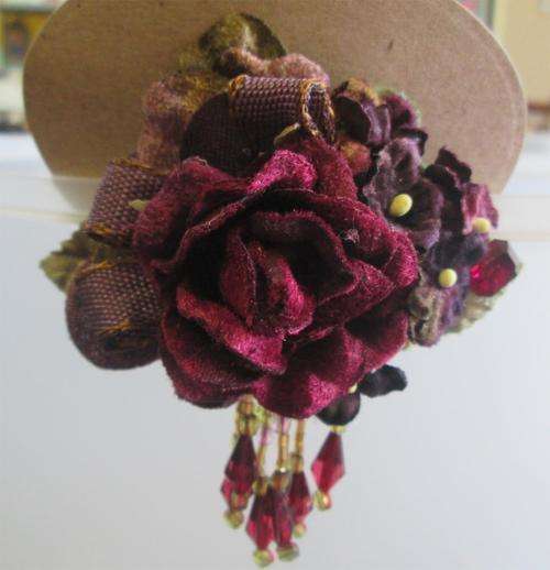 Handmade Vintage Velvet Rose Brooch Small - Burgundy