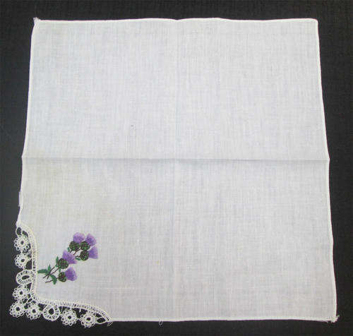 Embroidered Scottish Thistle & Lace Hanky
