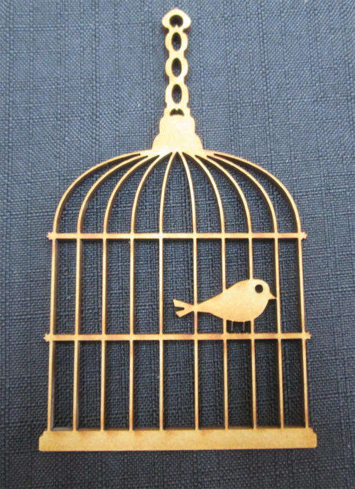 The Velvet Attic - Wood blank laser cutout - Bird In Cage With Chain