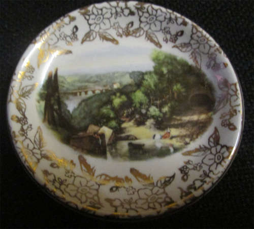 Staffordshire made in England Small Plate with English Scene & Gold Lustre Detail
