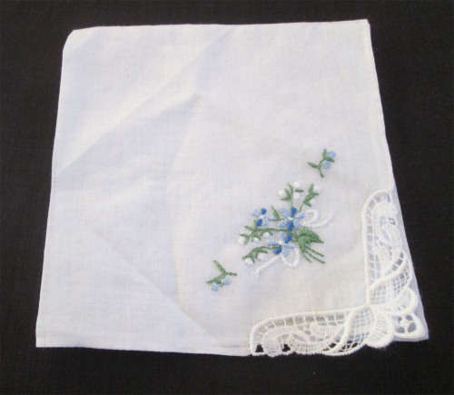 Embroidered Hanky with Lace Corner