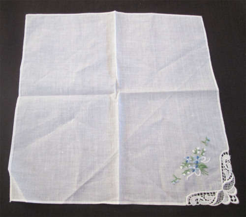 Embroidered Hanky with Lace Corner