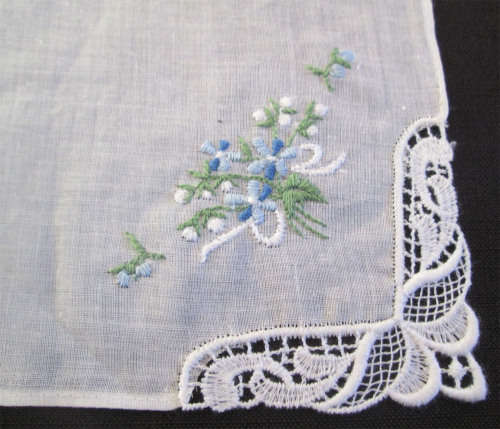 Embroidered Hanky with Lace Corner