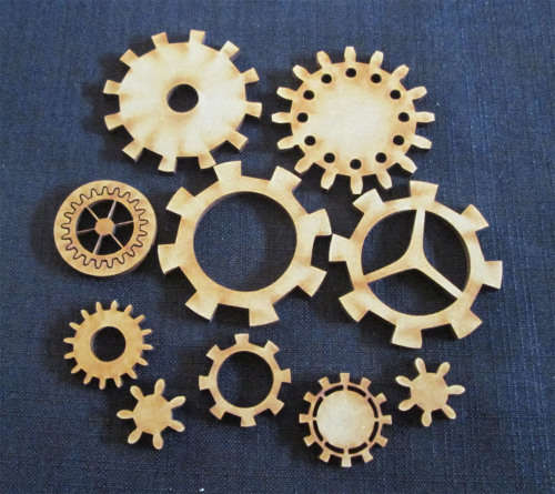 The Velvet Attic - Wood blank laser cutout - Set of 11 Steampunk Gears & Cogs