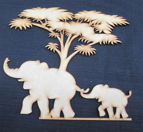 The Velvet Attic - Wood blank laser cutout  - Elephant Family with Tree
