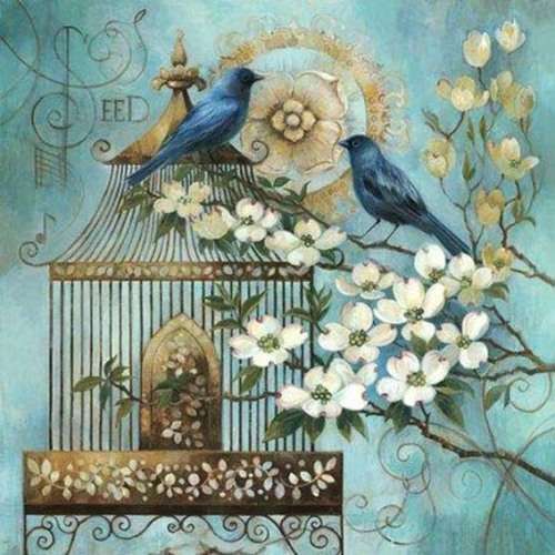 The Velvet Attic - Handmade Mosaic Tile - 4.7cm x 4.7cm - Birds with Magnolias