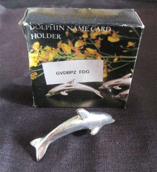 Set of 5 Silver Plated Dolphin Name Plate Holders in Box