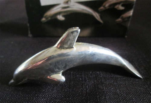 Set of 5 Silver Plated Dolphin Name Plate Holders in Box