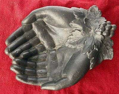 VICTORIAN "CUPPED HANDS" CAST PEWTER BOWL