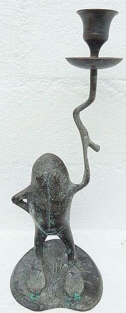 "FROG" SOLID BRASS-BRONZE CANDLEHOLDER/VASE