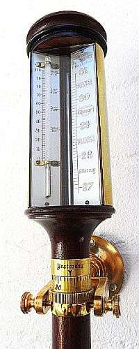 MAHAGONY MERCURY MARINE STICK BAROMETER BY DOVE BAZELEY OF CHELTENHAM ,WORKING