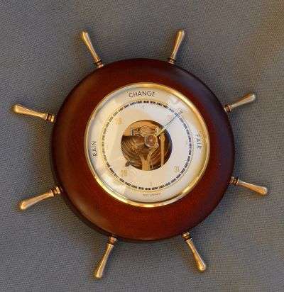 VINTAGE 1950s ANEROID SHIP'S WHEEL BAROMETER,WEST GERMANY ,WORKING