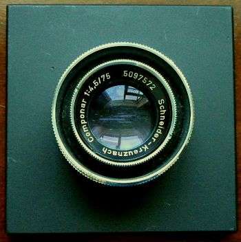 SCHNEIDER-KREUZNACH COMPONAR 1:4,5/75MM No.5097572 ON LENSBOARD MADE IN GERMANY