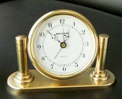 WEHRLE ALARM QUARTZ(GERMAN) CLOCK,SOLID BRASS VERY GOOD CONDITION IN ORIGINAL BOX,HAMBURG GERMANY