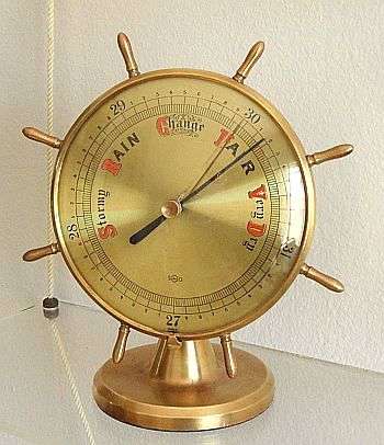 ANEROID BRASS SHIP'S WHEEL DESK BAROMETER BY "SUNDO" 1950/60s MADE IN GERMANY WORKING