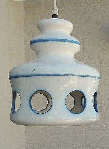 PORCELAIN PENDANT LAMP BLUE RIMS 1960/70s