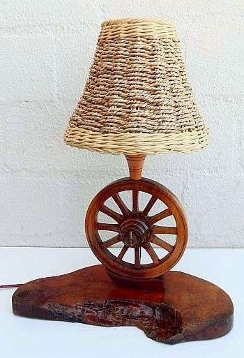 VINTAGE WHEEL STYLE TABLE LAMP CA 1950/60 WITH SHADE AND BULB